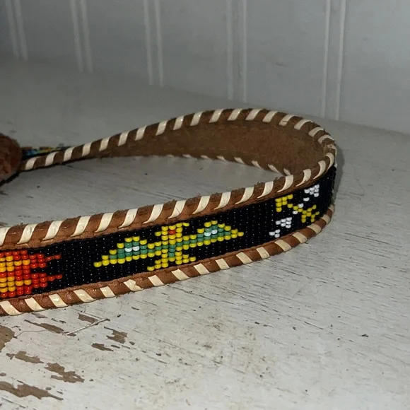 Stunning Native American leather beaded belt 31” - 34”